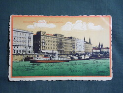 Képeslap,Budapest,Hungária és Bristol szálló,Dunapart,gőzhajó látkép,részlet,1919-