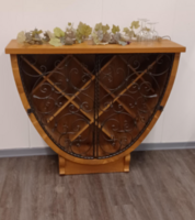 Vintage Günter Peters német design fa bortartó szekrény / kovácsoltvas boros kabinet