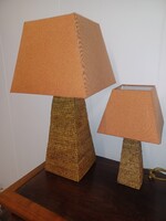 Vintage burmai rotan asztali lámpa szett - 2 db piramis alakú fonott lámpa (Retro, 1970s)