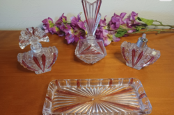 Francia vintage Art Deco kristály pipere készlet - 4 részes rubinvörös parfümös szett