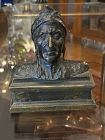 DANTE BRONZ BÜSZT, PORTRÉ SZOBOR 11.5 X 6 CM ÉS 13.5 CM MAGAS