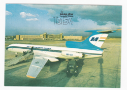 Malév képeslap - TU 154 Trei-jet repülőgép Ferihegy 1 épülete elött