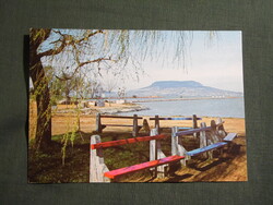 Képeslap,Balaton,Fonyód,móló,kikötő,sétány,strand,Badacsony látkép,részlet, 1983-