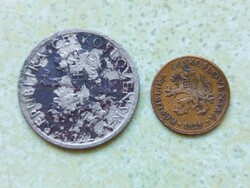 Csehszlovákia 2 db Különböző Érme 5 Halierov 1 Korona 1922 1929