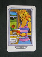 Kártyanaptár,MÁV,Utasellátó étkezőkocsi,grafikai,női modell, 1983  (6)