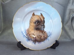 Mopsz kutya képes  kézzel festett porcelán kínáló asztalközép Limoges
