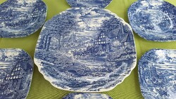 Angol Wedgwood lovaskocsi jelenetes fajansz desszertes , süteményes készlet