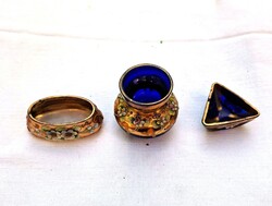 Antik rekeszzománcos (Cloisonné) kobaltüveg fűszertartó szett (3 részes)