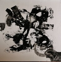 Baján Ildikó festmény 100 x 100 cm. Fekete-fehér.