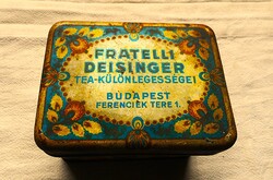 Antik teás fémdoboz (Fratelli Deisinger Tea-Különlegességei Budapest