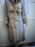 LILIFO magyar márkás női M-es len anyagú nyári szett,kosztüm,romantikus outfit, új, cimkés!