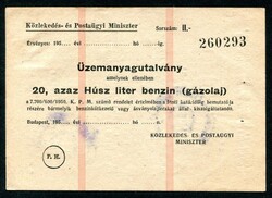 Közlekedés- és Postaügyi Miniszter 1950 üzemanyagutalvány benzinjegy