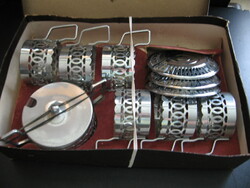 MCM retro Polish PRL metal cup holder set in original box