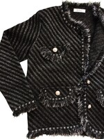 TU M. B. 21 collection Chanel tweed blézer jellegű fekete-ezüst rugalmas 42-44-es kis kabát