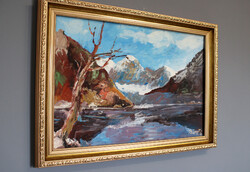 Gyönyörű BÁNFI festmény - MAGAS-TÁTRA - szép keretben 57,5x42,5 cm a keret