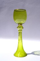 Különleges vintage Römer pohár 23 cm borospohár csavart szárú olívazöld kristály üveg díszpohár