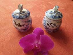 Eredeti ritka Meissen "Hagymamintás" fűszertartó pár (Nelken & Pfeffer)