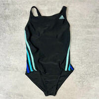 Adidas Infinitex fekete kék csíkos lány fürdőruha/úszódressz 5-6 év