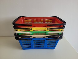 Régi retro 5 db színes műanyag bevásárló kosár sárga zöld kék piros bézs Közért bolti kosár
