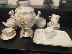 Orosz arany fehér virágos dombormintás porcelán elektromos szamovár készlet Delta X