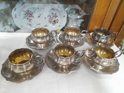 Vintage Silver 800 Coffee & Tea Set for 6 People, Cups and Saucer Plates. 1080 grams.
