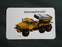 Kártyanaptár,MN,Néphadseregünk haditechnikája,sorozatvető katyusa,grafikai, 1974  (6)