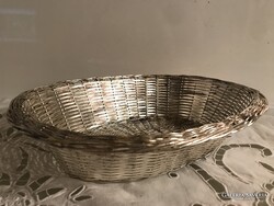 FÉMKOSÁR - EZÜSTÖZÖTT - 26 x 19 x 6 cm - ANGOL - TÖMÖR -  NEHÉZ - BELSEJE ALJÁN - PICI KOPÁS