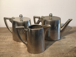 Antik német Art Deco WMF-stílusú alpakka teás/kávés készlet - H.F.W. jelzett, 3 részes