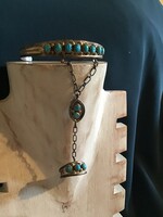 Eladó különleges, vintage stílusú, türkiz köves „slave bracelet” (kézfej ékszer)