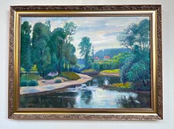 Farkas Lajos (1919 - 1998) - Folyókanyart ábrázoló olajfestmény