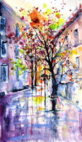 Fall in the city- watercolor painting / Ősz a városban akvarell festmény