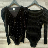 H&M fekete ékköves bársonyos body, fekete csíkos bársonyos body szett XS-S