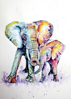 Elephants - watercolor painting / Elefántok - akvarell festmény