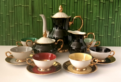 VINTAGE,BOHÉM,VIDÁM,SZÍNES FINOM NÉMET PORCELÁN KÁVÉS KÉSZLET