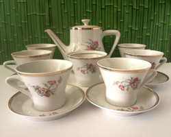 VINTAGE,RITKA FAZONÚ 6 SZEMÉLYES HOLLÓHÁZI PORCELÁN TEÁS,CAPPUCINOS KÉSZLET
