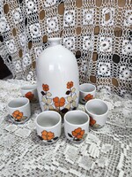 Antik Hollóházi porcelán likőrös készlet – Faragó Milada tervezte retro Flóra szett