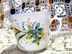 Antik prémium porcelán csésze – Tojáshéj vékonyságú, áttetsző, kézzel festett nefelejcs mintás