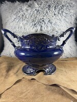 Extremely Rare Cobalt Blue / Perforated Zsolnay Round Stamp Vase / Pot