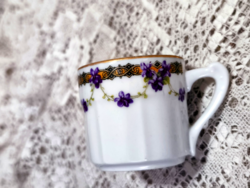 Antik csehszlovák porcelán mokkás kávés csésze – Szecessziós ibolyafüzéres, kézzel számozott
