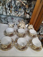 Exkluzív Japán Desing Kézi Festett,Aranyozott Pávás Mintás,6 Személyes Teás-Kávés Készlet,Szett.