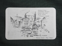 Kártyanaptár,ünnepi,Szentesi Flórián,Pécs Széchenyi tér,Martyn Ferenc grafika, 1978  (6)