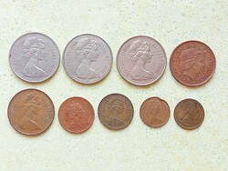 Anglia 9 db Különböző Érme 1/2 1 Penny 2 10 Pence 1968-2006