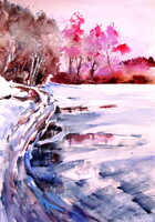 Snowy landscape- watercolor painting /Havas táj - akvarell festmény