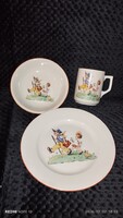 Zsolnay children's pattern, fairy tale pattern dinner set, 3 pcs