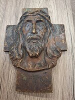 Antik Bronz Fali Feszület,Dombormű.