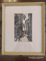Rézkarc, Scultéty Éva (1917-2001) : Fügefás tér