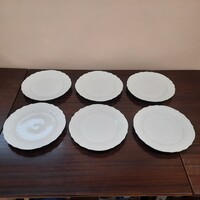 6 db nagyméretű Fehér Herendi porcelán lapostányér, lapos tányér készlet