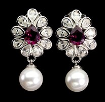 Genuine Garnet and Pearl 925 Silver Earrings