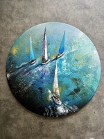 “Regatta” / kör vászonra készült egyedi vitorlás festmény