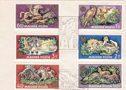 1971 Tata FDC Vadászati Világkiállítás Elsőnapi Boríték Bélyegsor